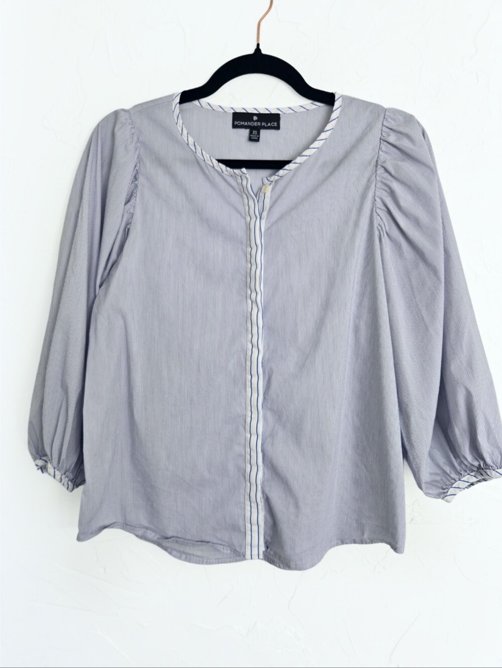 New Tuckernuck Pomander Place Blue White Striped Cotton Alina Top, XS